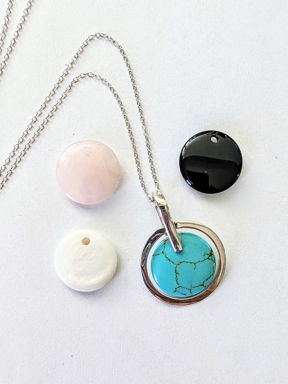 Vintage Sterling Silver Interchangeable Gemstone Pendant Necklace Signed FAS 925